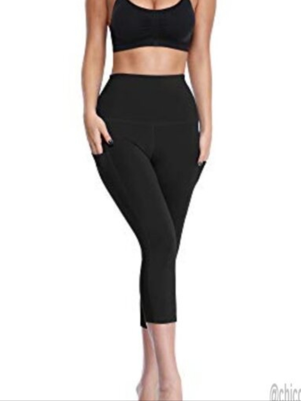 High-Waist Slate Blue Workout Leggings with Side Pockets Cropped